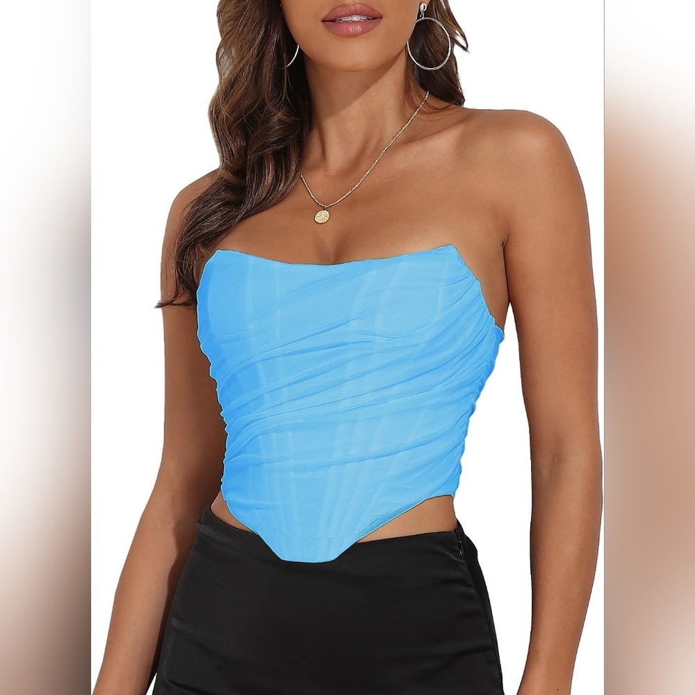 NWT bright blue corset style strapless top